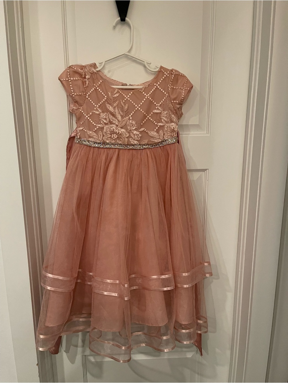 Elegant Girls' Dusty Rose Party Dress with Embellished Waist